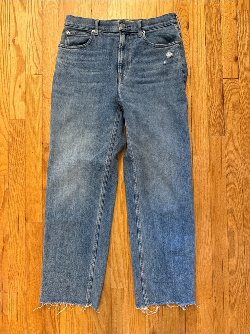 Everlane sz 29 The Way High Jean organic Cotton Blue Straight-Leg Raw Hem